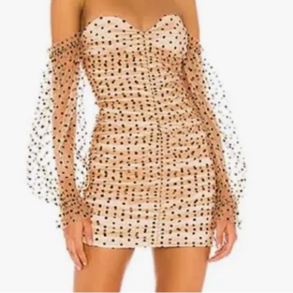 MAJORELLE Black and Cream Embellished Off-Shoulder Bodycon Dress